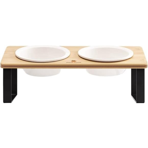 Ceramic Elevated Cat Bowls, Raised Puppy Dishes for Food and Water, Bamboo Stand - Picture 6 of 6